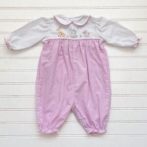 PETIT AMI NWOT Girls Blush Gingham Embroidered Zoo Animal Spring Bubble Romper